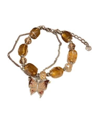 Oralgo's tender butterfly bracelet stylish double-lying ornament colorful pearls hand chain versatile decoration resin again