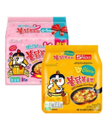 Fusion Select, Samyang Chicken Fried Noodles 10 Packs 5x Carbo 5x Cheese Hot, 1 Count Normal Edition 10 Count (Pack of 1)