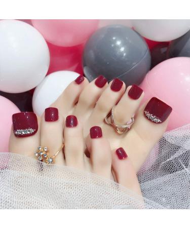 Sethexy 24 PCs 3D Bling Red False Toes & Wedding Nail Art - Short Full Cover Fake Nails for Women & Girls - Buy Online on GoSupps.com