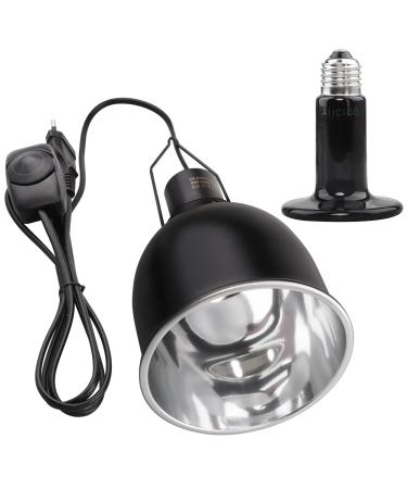 AIICIOO reptile 5.5 "Aluminum Reflecting lamp frame E27 with cable terrarium dome shadows with ceramic lamp 75W for turtles lizards bartag seeds and lanterns 5.5 inches with ceramic heating lamp 75W