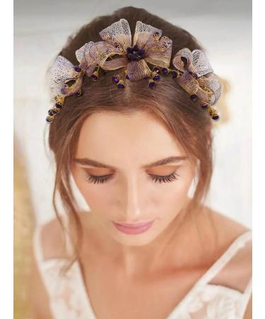 IYOU Bridal Wedding Hair Vine Purple Flower Copper Wire Headband Bridesmaid Guest Hair Accessories for Women - Buy Online on GoSupps.com