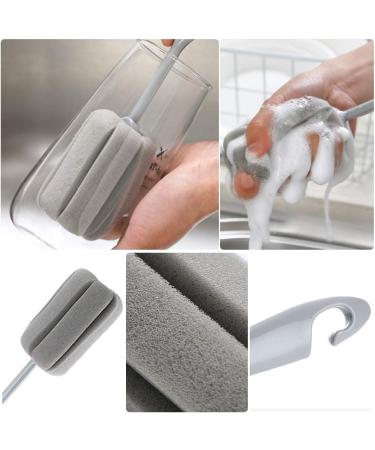 DTYZB 3 Pack 2 Size Sponge Clean Brush with Plastic Handle for Coffee Glasses Pot Milk Cup Mugs Wine Bottle Baby Bottles Kitchen Clean Dish Washing Feeding-Bottle one 15" Two 9.8" Grey - Buy Online on GoSupps.com