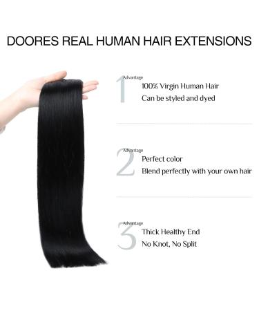 Doores Real Hair Extensions Seamless 45cm Deep Black 110g Clip-In Remy Human Hair Natural Thick & Straight - Buy Online on GoSupps.com