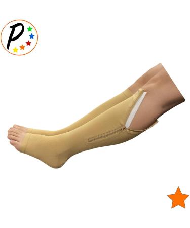 NEW Open Toe Knee Length Compression Hosiery - Beige Calf Support Stockings L/XL | International Shipping - Buy Online on GoSupps.com
