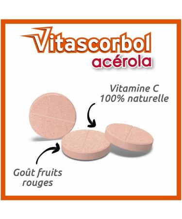VITASCORBOL - Compl ment alimentaire base de vitamine C - Ac rola - 100% Naturelle - Fatigue et syst me immunitaire - Programme 30 jours - 30 comprim s croquer - Buy Online on GoSupps.com