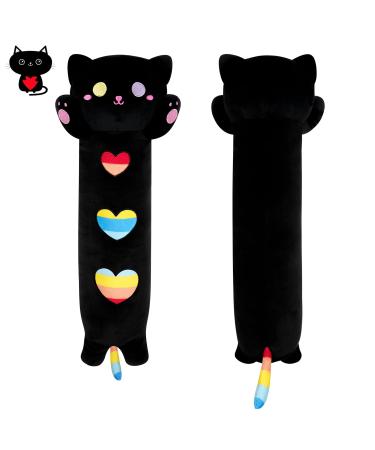 Yamepuia Long Black Cat Plush Pillow 24" Long Cat Pillow Long Rainbow Cat Stuffed Animal Boby Pillow Cute Black Cat Boby Pillow for Kids Girlfriend Birthday Gift Black Cat Pillow