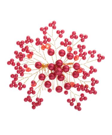 Beaupretty Wedding Hair Comb 1pc bridal hair combs flower hair comb wedding floral hair barrettes bridal veil comb pearl hair side combs hair comb vintage hair comb red hair clip Miss Korean