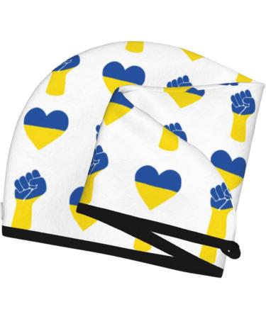 Ukraine Love White Microfiber Hair Towel - Super Absorbent Quick Dry Hair Turban for Curly Long Thick Hair - Hair Bonnet Cap with Button for Women Girls & Kids - Buy Online on GoSupps.com