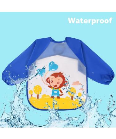 Vicloon 4 Pcs Baby Waterproof Sleeved Bibs - Unisex Feeding Apron for Infant/Toddler 6 Months to 3 Years - Blue/Green - Buy Online on GoSupps.com