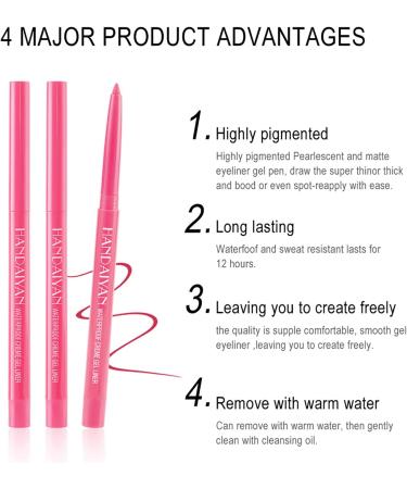 Anglicolor Colored Eyeliners Pen Retractable Gel Eyeliner Pencil Waterproof Smudge Matte Eyeliner Smooth Long Lasting Colourful Glitter Eye Liners for Wedding Party (Ded) - Buy Online on GoSupps.com