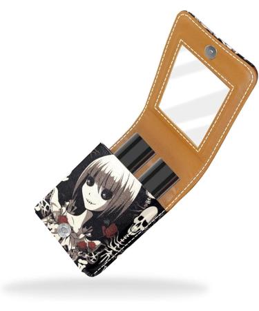 Buy Leather Lipstick Case Organizer with Mirror | Mini Skull Design Lip Gloss Holder - International Shipping - Buy Online on GoSupps.com