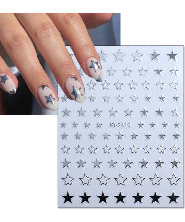 8 Sheets 3D Star Nail Art Stickers - Self-Adhesive Silver Glitter Decals for DIY Manicure | Metallic Acrylic Nail Accessories - Buy Online on GoSupps.com