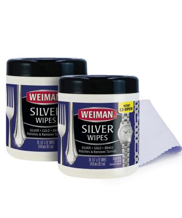 Weiman Jewelry Polish Cleaner and Tarnish Remover Wipes - 20 Count (2 Pack) with Polishing Cloth - Use on Silver Jewelry Antique Silver Gold Brass Copper and Aluminum