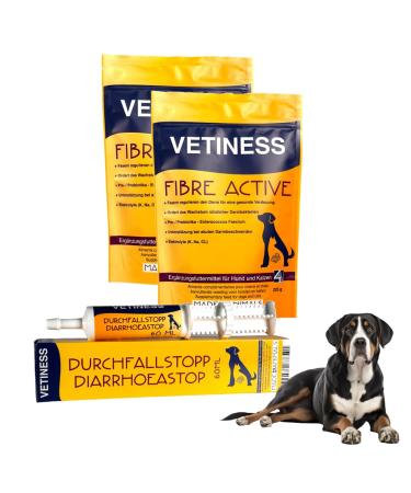 VETINESS Dignifying advantage pack XL |Daililation stop 60 ml and 450 gr fibre Active |From diarrhea dog to the reconstruction of the intestinal flora with probiotics - Buy Online on GoSupps.com