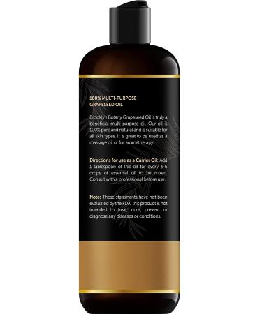 Brooklyn Botany Grapeseed Oil 8 fl Oz - 100% Pure & Natural Body, Hair, and Face Oil - Buy Online on GoSupps.com
