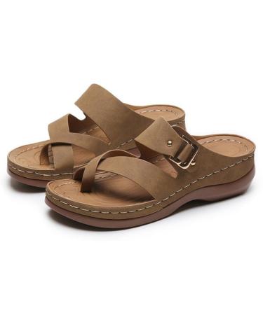 Platform Sandals for Women Arch Support Fashion Breathable Orthopedic Flip Flops Womens Summer Walking Bunion Corrector Slippers for Women for Hallux Valgus 7.5 Khaki