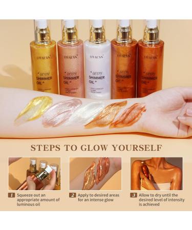 Liyalan Shimmer Body Oil Rose Gold 5 Color Bronze Face Glow Pearl Highlighter Illuminator body Makeup Shine Glitter Gold Liquid Taning 3.38 Fl Oz 100ml #05-Rose Gold - Buy Online on GoSupps.com