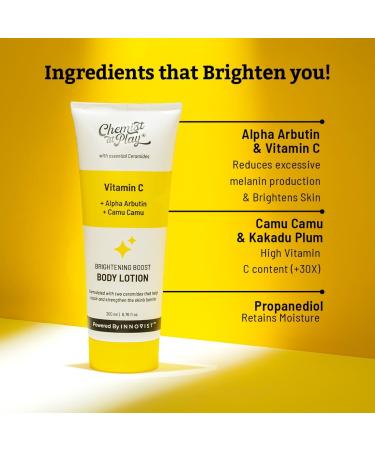 Chemist at Play Brightening Body Lotion with Ceramides | Alpha Arbutin Camu Camu & Vitamin C | All Skin Types | For Bright Moisturized & Glowing Skin | 200 ml - Buy Online on GoSupps.com