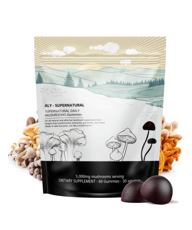 ALY-SUPERNATURAL Mushrooms Gummies All Natural Effective Mushroom SUPLEMENT Focus Brain Mine Clearly Performance Health Mood Made Chaga REISHI Turk Lion's Mane CLUTEN Free 60GUMMIES RAS Flavor