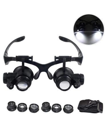 Magnifying 10X 15X 20X 25X Double Eye Glasses Loupe Head Wearing Magnifying Glasses Headset with LED Light for Watch Repair Jeweler Made in China