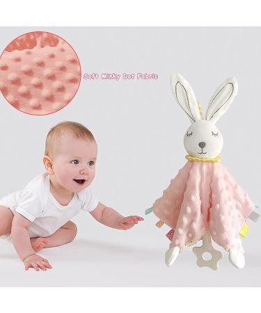 Upalupa Baby Stuffed Animal Security Blanket - Textured Tags Sensory Teether Toy - Soft Plush Taggy Blanket - Pink Bunny Lovey for Newborns - Buy Online on GoSupps.com