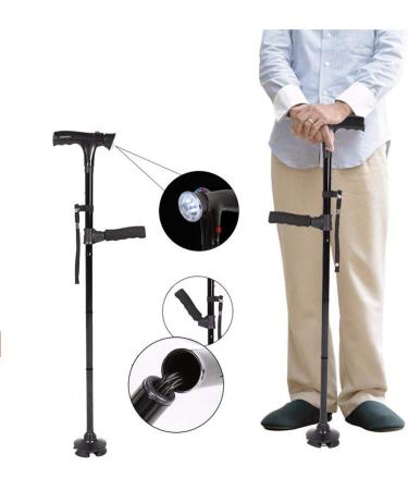 Clever Cane with LED Light Aluminum Crutches Old Man's Crutch Telescopic Adjustment Crutches Elderly Crutches Alloy Walker Outdoor Skid Walking Stick for Arthritis Seniors Disable Beautiful Scenery