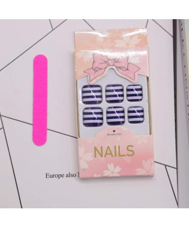 Yienate Ocean Blue Striped False Toenails - Chic Bling Bride Summer Nail Tips | 24-Hour Complete Cover - Buy Online on GoSupps.com