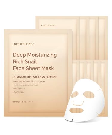 MOTHER MADE Korean Face Mask 10 Sheets with Snail Mucin 20 050PPM  Collagen  2% Niacinamide  Vitamin C & D | Hydrating Anti-aging Face Masks  Korean Skincare  Snail Secretion Filtrate 22 050 ppm 10 Count (Pack of 1) - Buy Online on GoSupps.com
