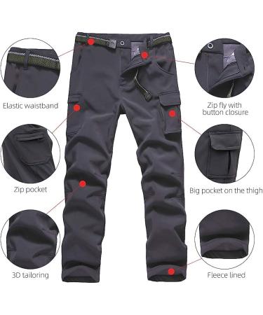 JOMLUN Boy's Fleece Lined Waterproof Hiking Pants - Gray Large | Warm Soft Shell Outdoor Cargo Pants for Snow Ski & Walking - Buy Online on GoSupps.com
