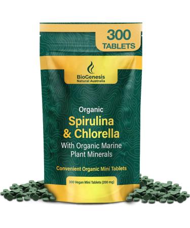 Biogenesis Organic Spirulina Chlorella & Marine Plant Minerals 300 Count (200 mg) | Australian Grown Algae Superfood | Support Energy & Immunity | Vegan Mini Tablets 300 Count (Pack of 1)