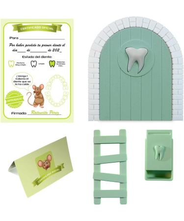Myfuturshop Children's Door for Leaving Milk Teeth to Perez Original Gift for Boys and Girls Contains Teeth Box Ladder and 4 Clean Tooth Certificates (Green) - Buy Online on GoSupps.com