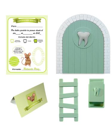 Myfuturshop Children's Door for Leaving Milk Teeth to Perez Original Gift for Boys and Girls Contains Teeth Box Ladder and 4 Clean Tooth Certificates (Green)