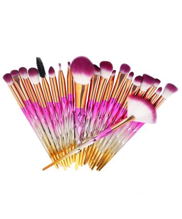 AMIZOB 20pcs Diamond Shape Handle Makeup Brushes Sets for Eye Shadow Eyeliner Foundation Blush Lip Makeup Brushes Powder Liquid Cream (pink gold)