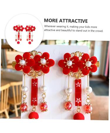 FRCOLOR Hair Sticks 3 Pairs tassel antique style hair clip Chinese Style Hair Clips chinese hair clip Tassel Hair Clip beaded hair accessories Plum Hair Accessories Hanfu baby fabric plum - Buy Online on GoSupps.com