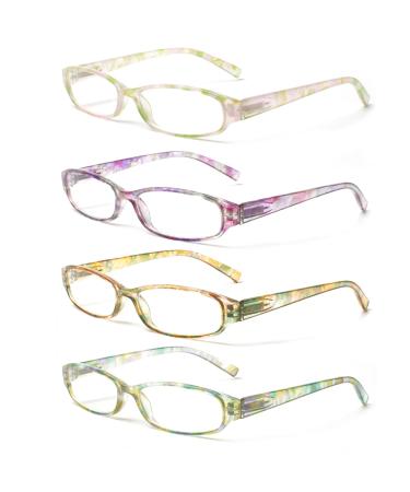 Cojwis 4 Pack Reading glasses Women Glasses Spring Sharnian Stylish multi -colored reader HD clear lens for women (4 pack beautiful pattern 3.00 x) 4 pack beautiful pattern 3.0 x
