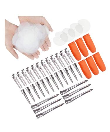 150 Pieces Heat Shield Guards for Hair Extensions with 30 Pieces Hair Clips, Round Circular and Single Hole Shield Spacers, Clear PVC Fusion Keratin Glue Protector Templates for Hair Extension 180 Piece Set