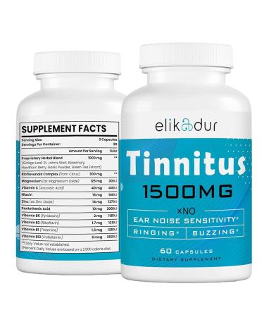 1500 MG Tinnitus for Ringing Ears Tinnitus Supplement for Ear Ringing Natural Herbal Blend & Bioflavonoids Ear Tinnitus for Women Men Over 50 60 Capsules