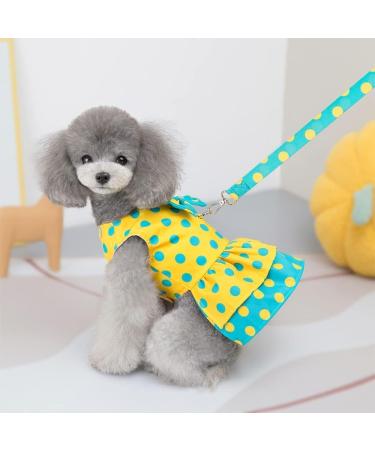 Anchor Pattern Dog Harness Dress with Leash Set | Small Yellow Puppy Princess Pet Clothes | Doggie Outfit for Small Dog Girl - Buy Online on GoSupps.com