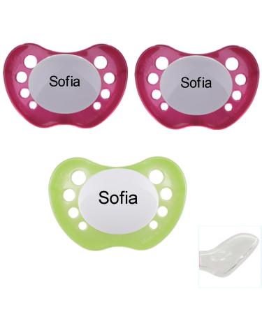 Babysutten nip pacifier-mit names 2 pearly magenta + 1 pearly green (3 Pack) silicone anatomical size.2. Gr.2 Pearly Magneta Pearly Green