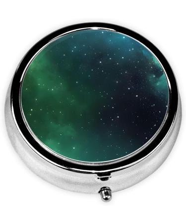 Galaxy Green Printed Mini Round Pill Box | 3 Compartment Portable Pill Organizer for Travel Home & Office - Buy Online on GoSupps.com