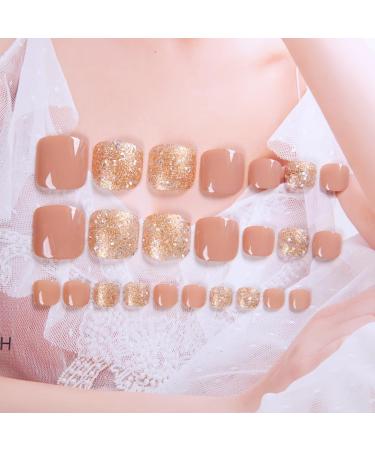 24pcs Fake Toe Nails with Glue Artificial Toe Nails Glitter Toenails Tips Pedicure Acrylic Press on Toenails for Women Glue On Toe Nails for Women False Toe Nails - Buy Online on GoSupps.com