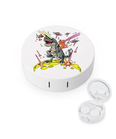 Space Laser Eyes Cat Riding T-Rex Round Case For Contact Lens Kit Storage Box with Mirror Printed