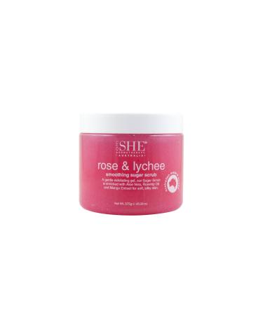 OM SHE Aromatherapy Rose & Lychee Sugar Scrub 20.28oz - Exfoliating Body Scrub Natural Sugar Micro Bead Free Rosehip Oil. Australian made.