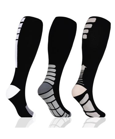 3 Pairs Plus size compression socks wide calf women men knee high 20-30 mmhg circulation for swelling 2xl 3xl 4xl 5xl Sports 007 3X-Large