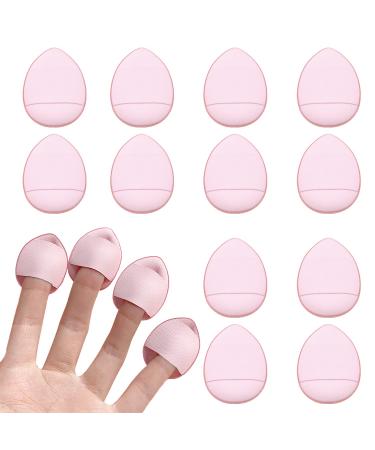 12 Pieces Finger Powder Puff Makeup Mini Powder Puff Soft Powder Puff for Foundation Concealer Cosmetic Foundation Sponge Mineral Powder Wet Dry Makeup Tool (Pink)