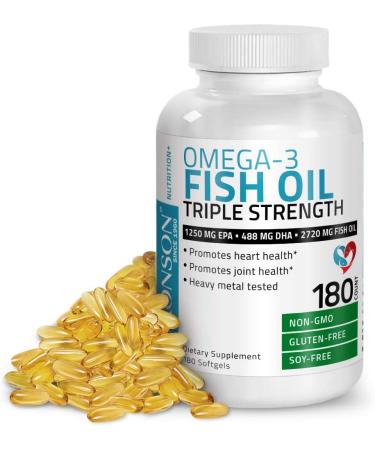 Bronson Omega-3 Fish Oil Triple Strength 2720mg High EPA 1250mg DHA 488mg Non-GMO Heavy Metal Tested - 180 Softgels - Buy Online on GoSupps.com