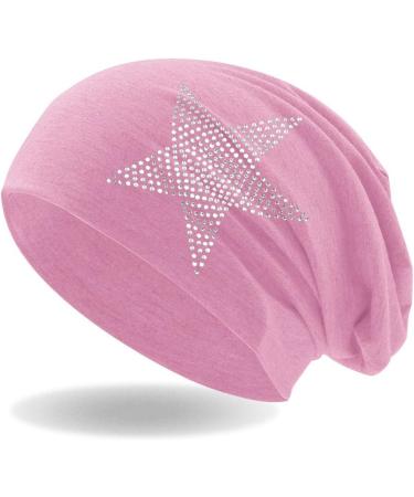 Hatstar Strass Star Beanie for Women | Elastic Slouch Long Pink Hat with Rhinestone | Soft & Lightweight | Trendy Girl's Fashion Accessory - Buy Online on GoSupps.com