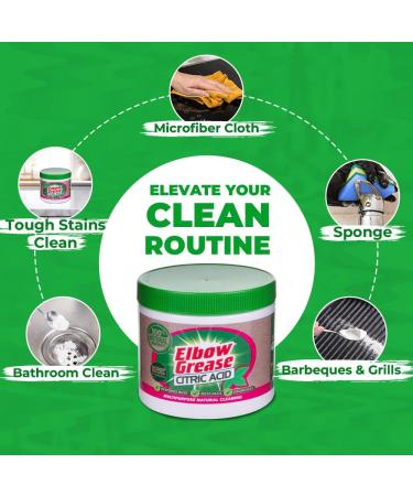 Elbow Grease Citric Acid 250g 2Pk and 1 x Microfiber Cloth & Sponge - Natural Descaler & Degreaser Cleans Stubborn Stains Removal Rust & Limescale - Countertops Appliances Elbow Grease Citric Acid - 250g - Buy Online on GoSupps.com