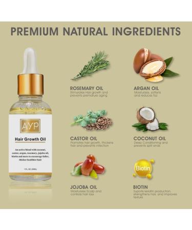 Hair Growth Serum with Organic Oils Rosemary Castor Argan Avocado Coconut & Jojoba Biotin for Thickening & Loss Prevention - Buy Online on GoSupps.com