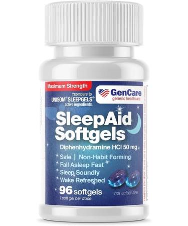 GenCare Maximum Strength Nighttime Sleep Aid Supplement for Adults Deep Sleep Pills with Diphenhydramine HCl 50mg to Fall Asleep Faster- Strong Non-Habit Forming PM Sleeping Relief [96 Softgels]